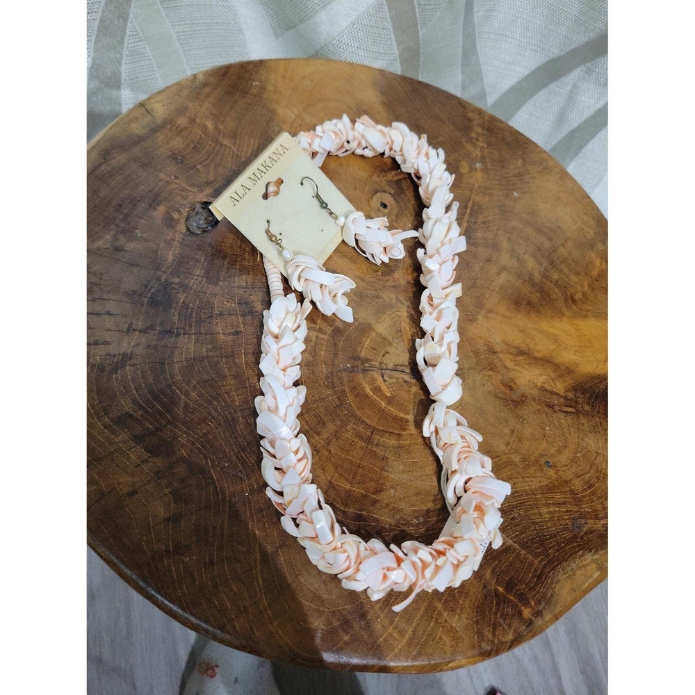 Ala Makana Pink Luana Shell Earring & Necklace Set Made in The Philllipines